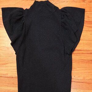 Maeve Anthropologie Emerald Green Open Back Flutter Sleeve Sparkle Sweater Small